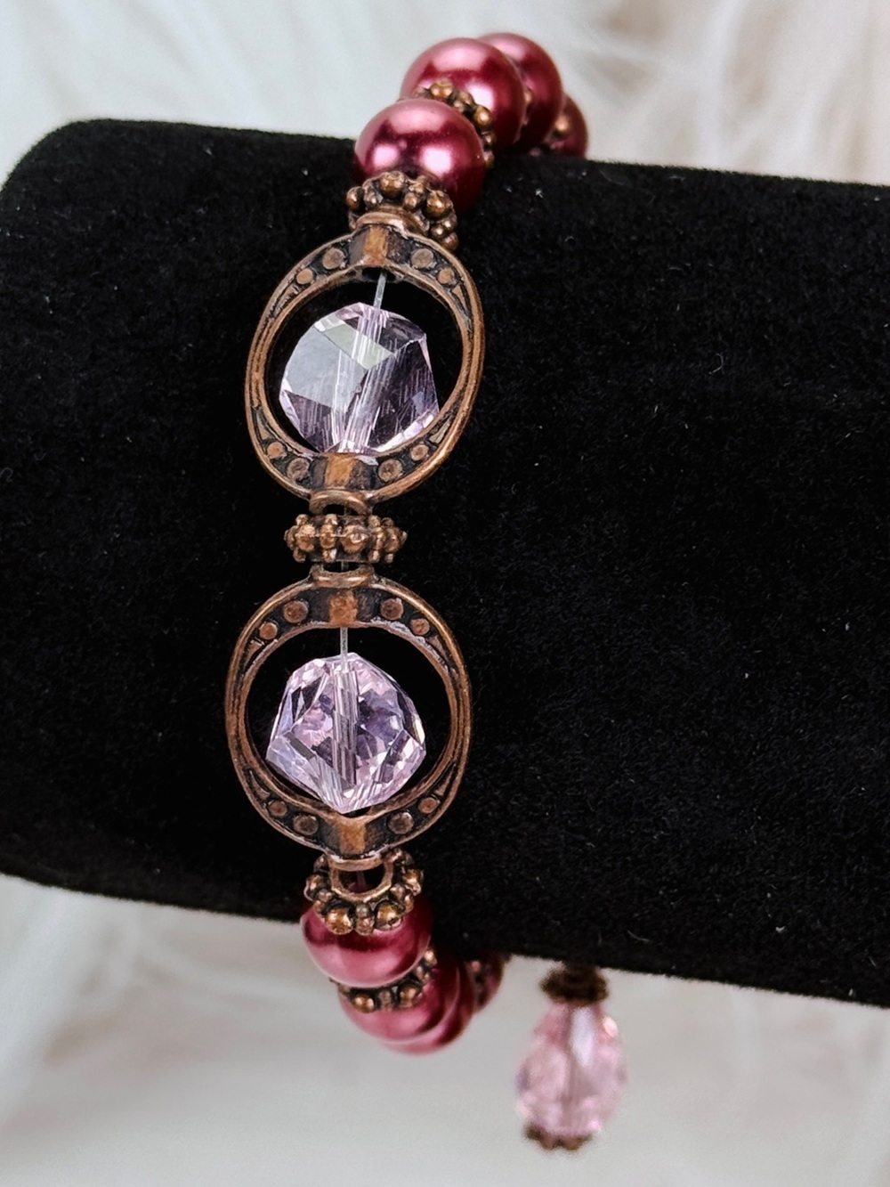 Antique style vintage pink Beaded Bracelet